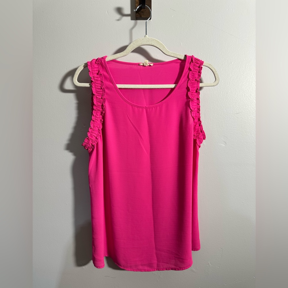JODIFL Women's M Ruffle Trim Sleeveless Bright Pink Blouse | SKU 0918